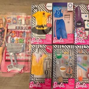 Barbie Doll Shopping Set And lot of 6 fashion packs Barbie Clothing items NEW